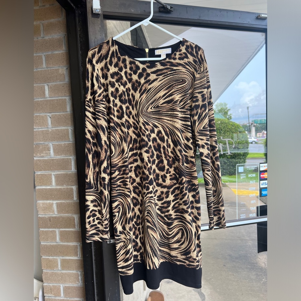 Michael Kors Leopard Print Long Sleeve Dress